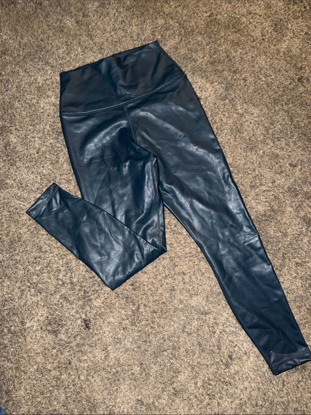 Faux Leather High-Waist Leggings - Blue sz medium